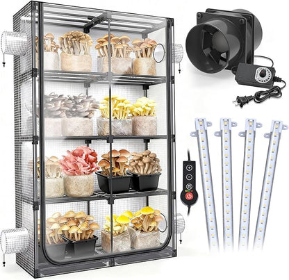 Mushroom Grow Tent Kit with Grow Light and Duct Fan, IP65 Waterproof 6500K LED by CUMFYHOUS