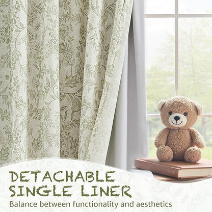 Vangao Linen Curtains with Detachable Blackout Liners Floral Curtains - Image 3