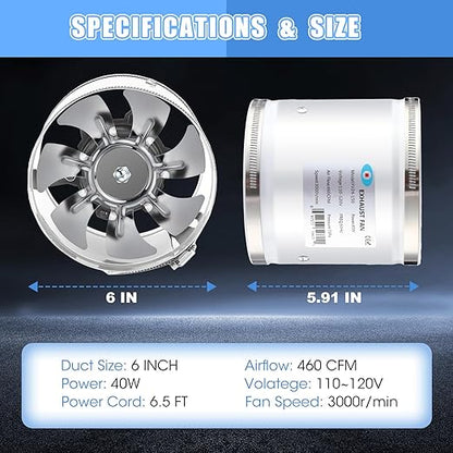 Dreyoo 6 Inch Inline Duct Fans 460 CFM, 2 Pack Quite Ventilation Exhaust Fans - Image 5