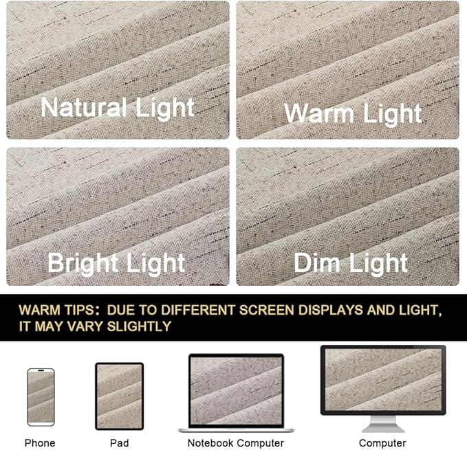 PrinceDeco Linen Texture Curtains Soild 100% Blackout Thermal Insulated - Image 8