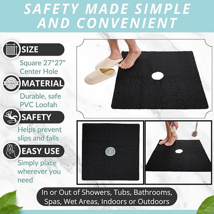 Enkosi Loofah Shower Mat with Drain Hole – Cushioned Anti-Slip Square Bath Mat - Image 3