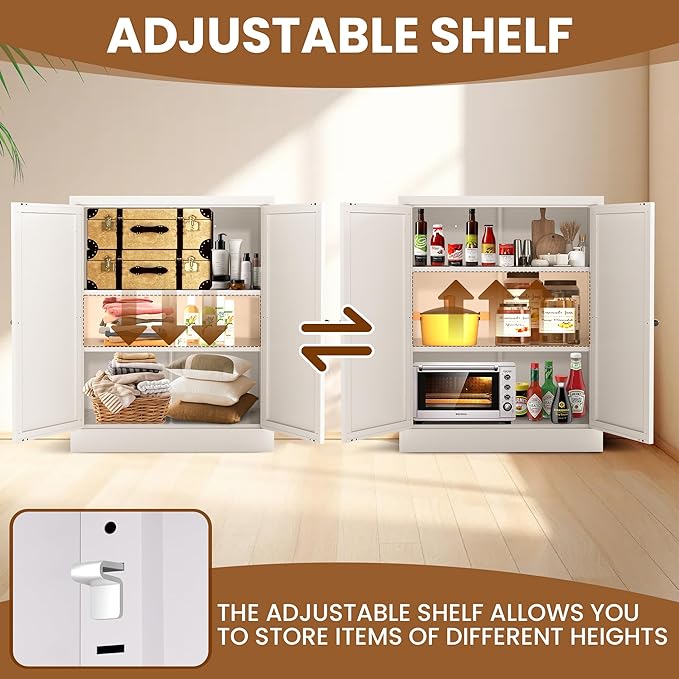 Metal Pantry Cabinet with 2 Adjustable Shelves, Small Kitchen Cupboard Storage - Image 5