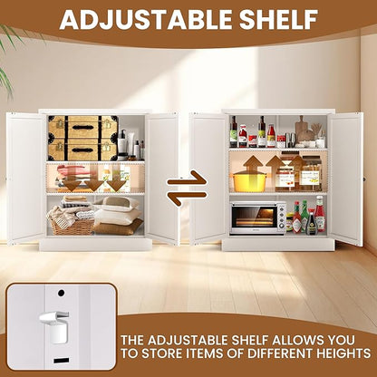 Metal Pantry Cabinet with 2 Adjustable Shelves, Small Kitchen Cupboard Storage - Image 5