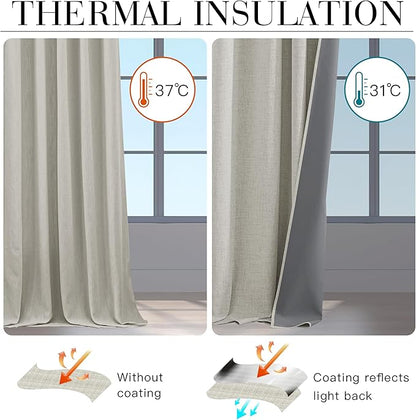 RYB HOME Cream 100% Blackout Linen Curtains 72 inch Long, Thermal Insulated & - Image 4