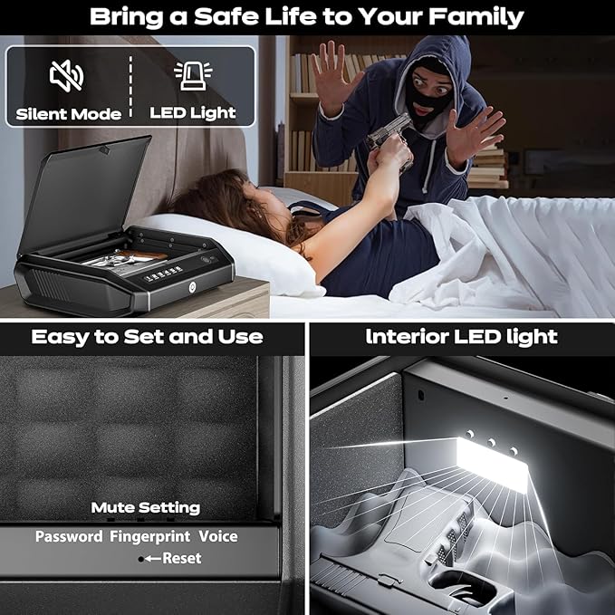 Gun Safe with LCD Display, ≤0.1s Quick Access Handgun Safe - Image 6