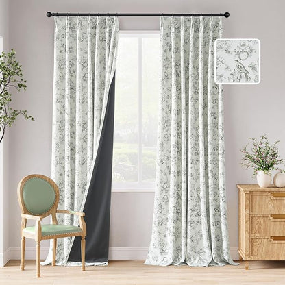 jinchan Pinch Pleated 95% Blackout Floral Curtains, Sage Green 96 Inches Long by JINCHAN