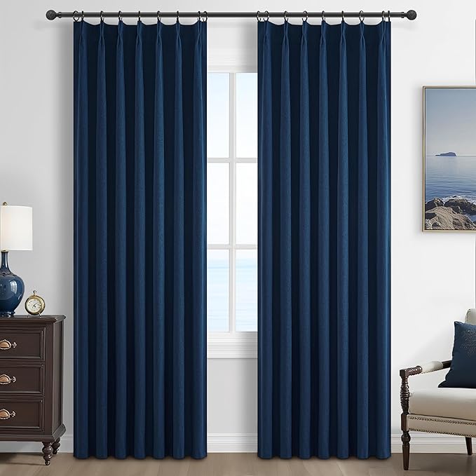 Navy Blue Blackout Curtains 90 Inch Length by QJMYDECO