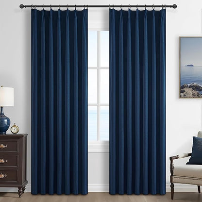 Navy Blue Blackout Curtains 90 Inch Length by QJMYDECO