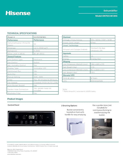 Hisense ConnectLife Smart Control 50 Pint 3-Speeds Dehumidifier, 3 Fan Speeds - Image 4