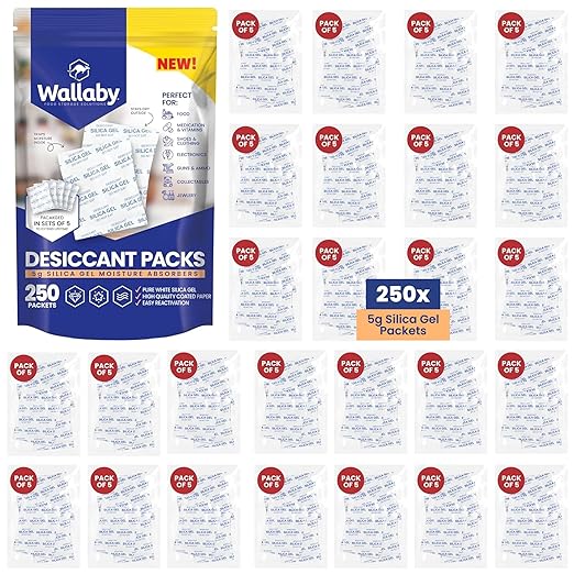 Wallaby 5 gram Food Safe Pure White Silica Gel Desiccant Dehumidifier Packs by WallabyGoods