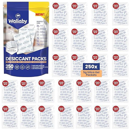Wallaby 5 gram Food Safe Pure White Silica Gel Desiccant Dehumidifier Packs by WallabyGoods