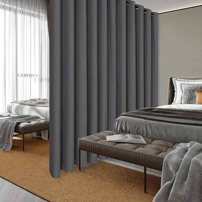 Hiasan Patio Sliding Door Curtain Panel, Dark Grey Room Divider Grommet - Image 7
