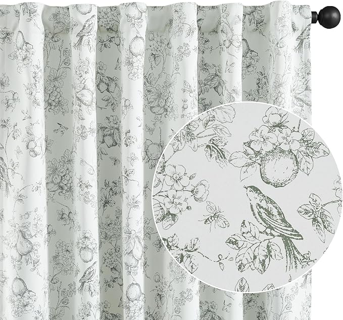 jinchan 95% Blackout Floral Curtains 84 Inches Long, Printed Flower Sage Green - Image 8
