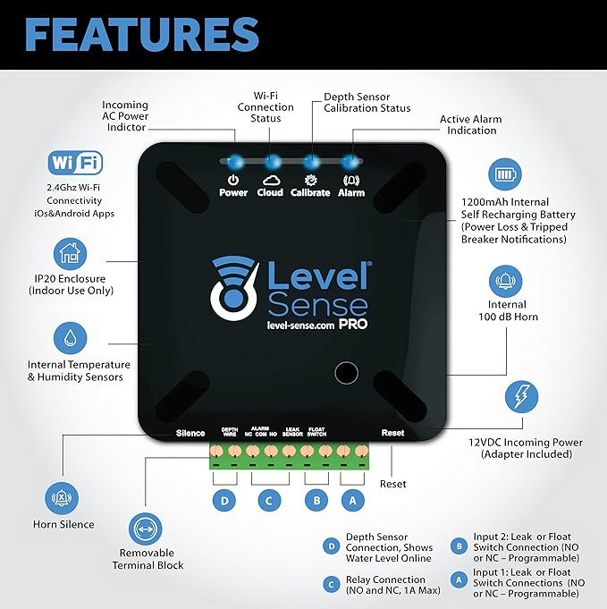 Pro Wi-Fi Enabled Sump Pump Alarm, Features Include: High Water Alarm, Water - Image 2