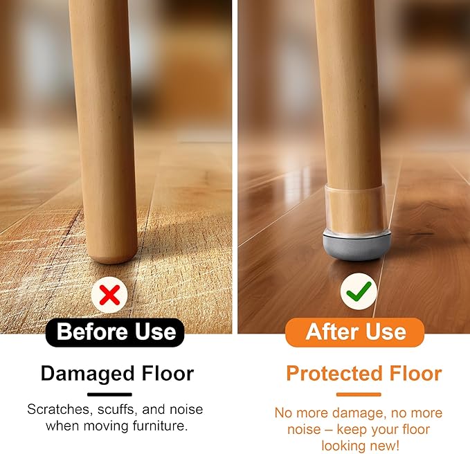 Chair Leg Floor Protectors for Hardwood Floors – Smooth Nylon Base Won’t Trap - Image 3