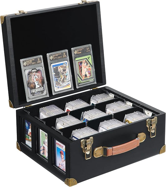 Graded Card Storage Box with Display Window, Wood Card Case by Poyilooo