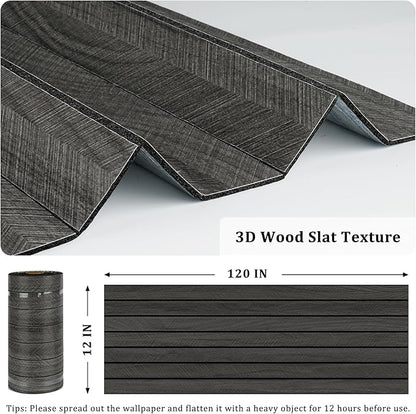Self Adhesive Wood Slat Wall Paneling Grey/Black 3D Wood Panels - Image 6