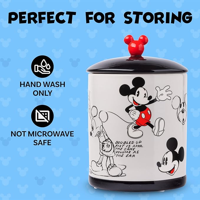 Silver Buffalo Disney Vintage Mickey Mouse Sketches Ceramic Cookie Snack Jar - Image 4