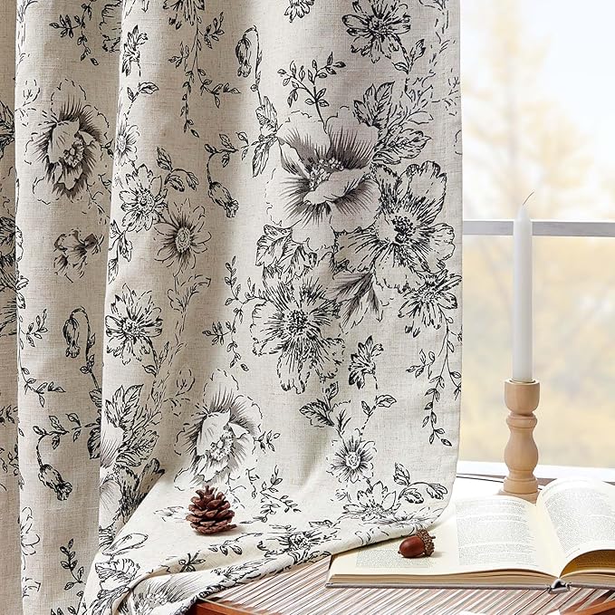 jinchan Blackout Linen Blend Curtain Floral Blackout Curtains - Image 6