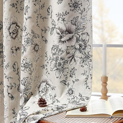 jinchan Blackout Linen Blend Curtain Floral Blackout Curtains - Image 6