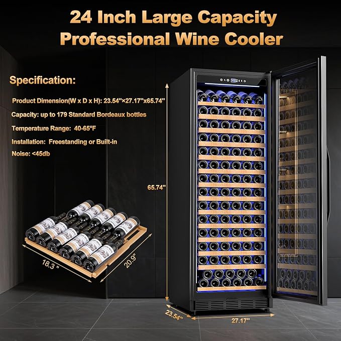 24 Inch Wine Cooler Refrigerator, 179 Bottles Wine Fridge Large Capacity - Image 4