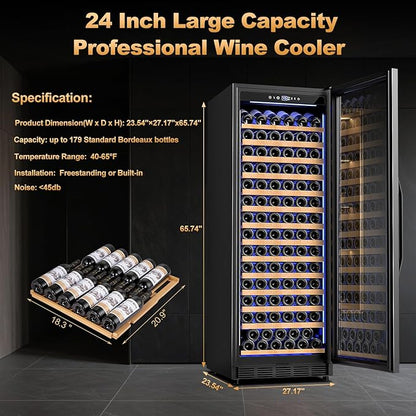 24 Inch Wine Cooler Refrigerator, 179 Bottles Wine Fridge Large Capacity - Image 4