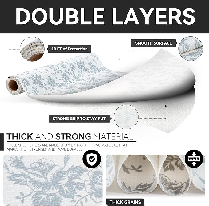 RAY STAR Shelf Liner, Non Adhesive Silver Floral Kitchen Cabinet Liner - Image 7
