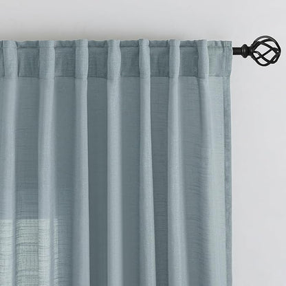 DONREN Stone Blue Linen Back Tab Curtains 72 Inches Long 2 Panels Set - Image 4