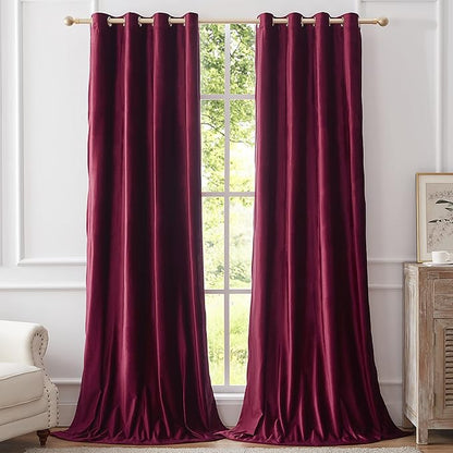 BULBUL Christmas Burgundy Velvet Curtains 84 inches Luxury Elegant Living Room by ModernShinyVelvetCurtains