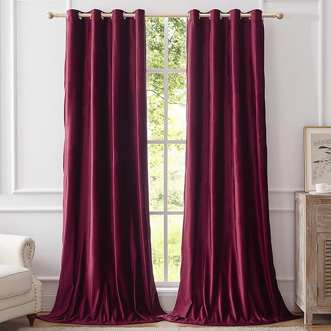 Luxury Christmas Burgundy Velvet Curtains 108 inches Elegant Living Room by ModernShinyVelvetCurtains