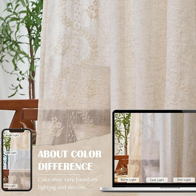 jinchan Belrose Linen Curtains for Bedroom Floral Curtains 96 Inch Length Linen - Image 8
