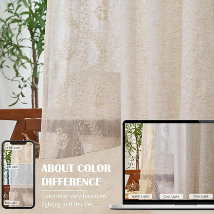 jinchan Belrose Linen Curtains for Bedroom Floral Curtains 96 Inch Length Linen - Image 8