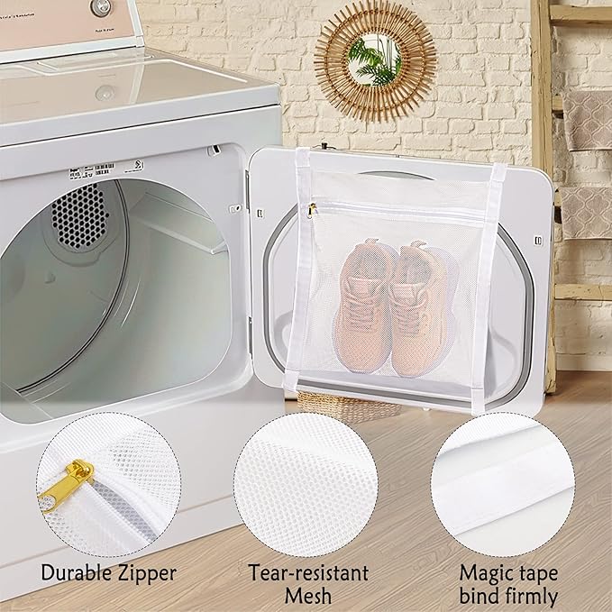 Sneaker Wash & Dry Net Bag for Dryer, 15.7x13.8 Inch Large HoneyComber Mesh Bags - Image 3