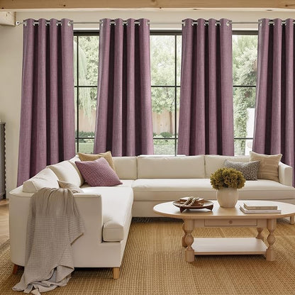 NICETOWN Greyish Purple Faux Linen Room Darkening Rod Pocket Curtains 63 inch - Image 4