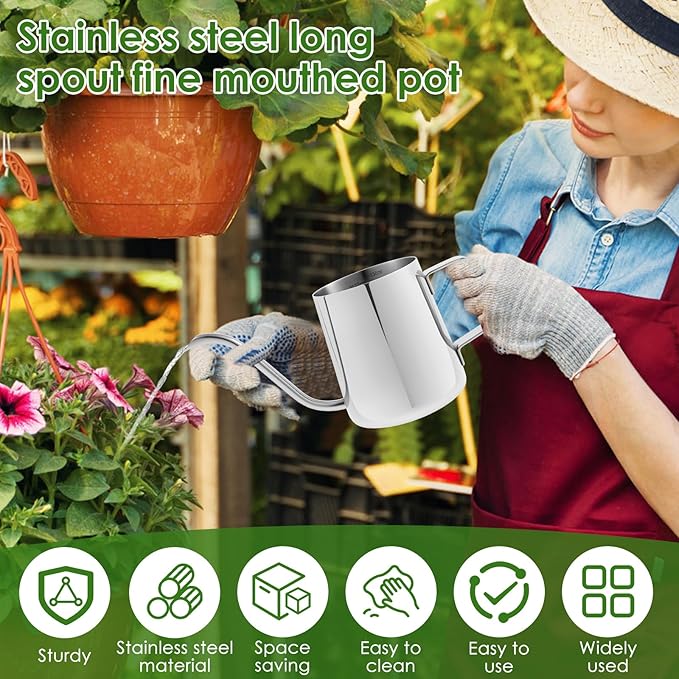 12oz/350ml Stainless Steel Plant Watering Pot, Small Watering Can - Image 3