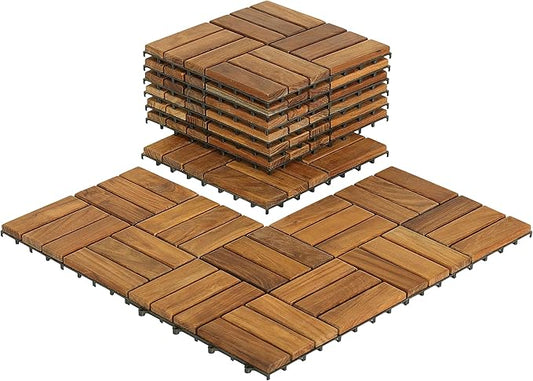 Bare Decor BARE-WF2009 Solid Teak Wood Interlocking Flooring Tiles by BareDecor