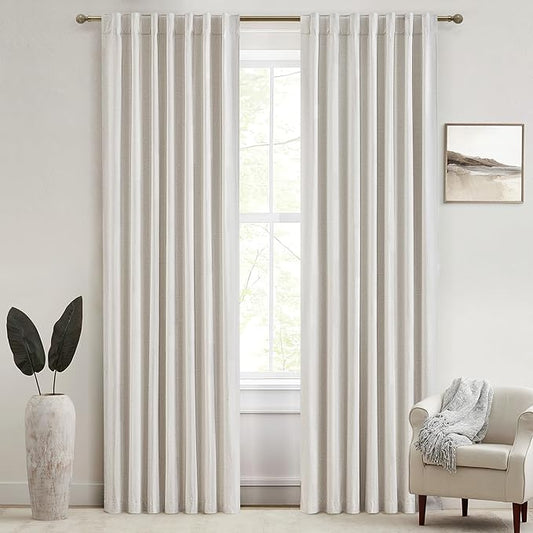80 Inch Long Linen Blackout Curtains, 2 Panels Set by QJMYDECO