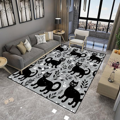 Area Rug Black Cats and Flowers, Pattern Printing, Non-Slip Area Rugs, Fade - Image 4