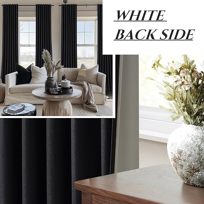 Black Curtains for Bedroom 90 Inch Long 2 Panels Set - Image 6