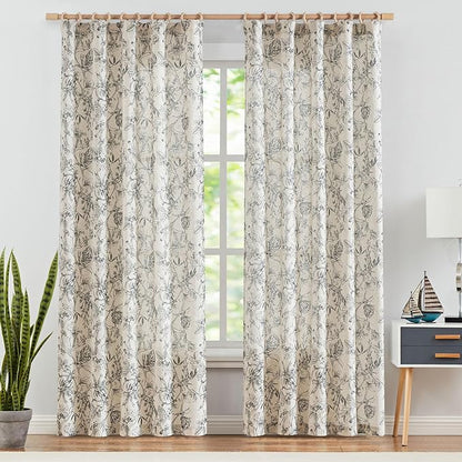 jinchan Floral Curtains 90 Inch Length Black Flower Linen Farmhouse Curtain - Image 2