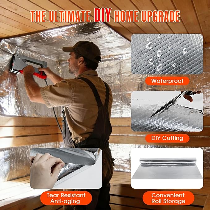Sauna Foil Vapor Barrier, 250 sqft Aluminum Insulation Roll Heavy-Duty - Image 4