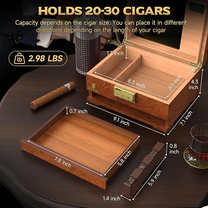 XIFEI Cigar Humidor Box, Cedar Wood Desktop Cigar Case - Image 3