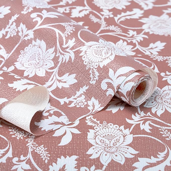 RAY STAR Shelf Liner, Non Adhesive Pink Floral Kitchen Cabinet Liner by RAYSTAR