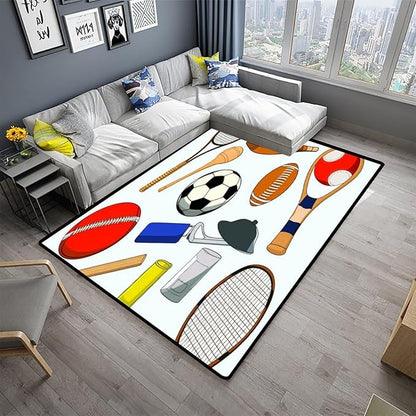Area Rug, Sports Equipment Pattern Printing Lightweight Area Rugs Fade Resistant - Image 2
