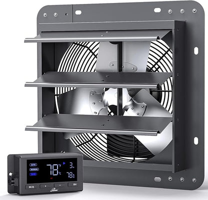 iLIVING 12" Wall Mounted Shutter Exhaust Fan, Automatic Shutter, Temperature by iLiving