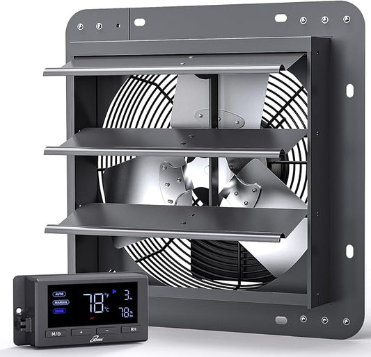 iLIVING 12" Wall Mounted Shutter Exhaust Fan, Automatic Shutter, Temperature by iLiving