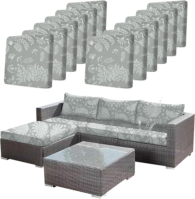 Ourdoor Cushion Covers Waterproof Set of 12 Floral Printed Stretch Patio Chair by CALBODE