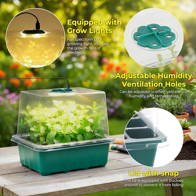 Seed Starter Tray with Grow Light, Covers Height 3.9", Indoor Seedling Starter - Image 2