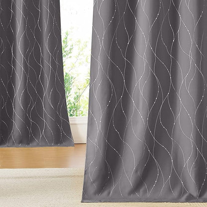 NICETOWN Blackout Curtains for Bedroom, Foil Printed Wave Lines by NICETOWN