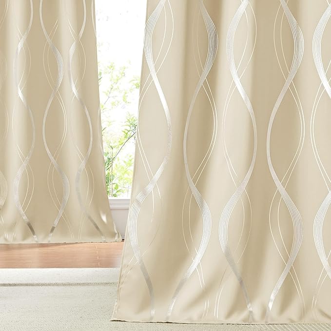 NICETOWN Blackout Curtains for Bedroom, Foil Printed Wave Lines Energy Saving - Image 5